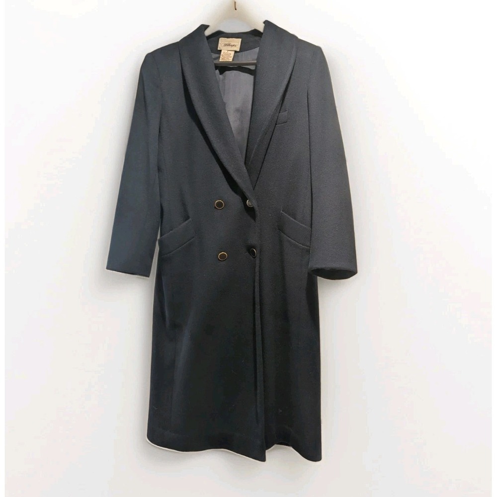 Vintage Quiet Luxury Navy Wool Double Breasted Long Coat Gold Buttons Size 12